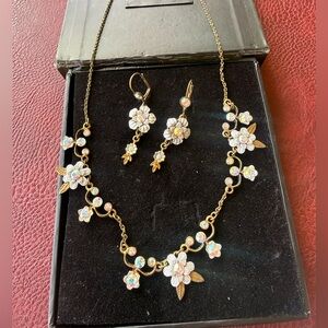 Michal Negrin Gold Necklace with White and Multicolor Floral Accents